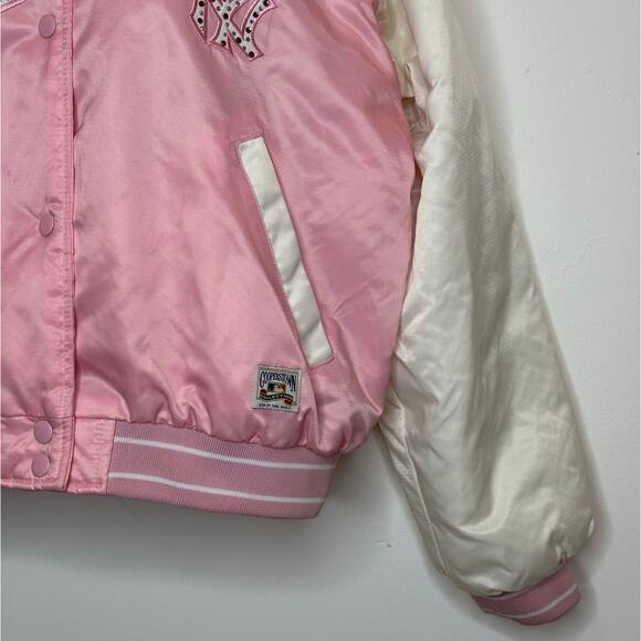 NY Yankees MLB Cooperstown Collection GIII Carl Banks pink satin bomber jacket L - Picture 8 of 13